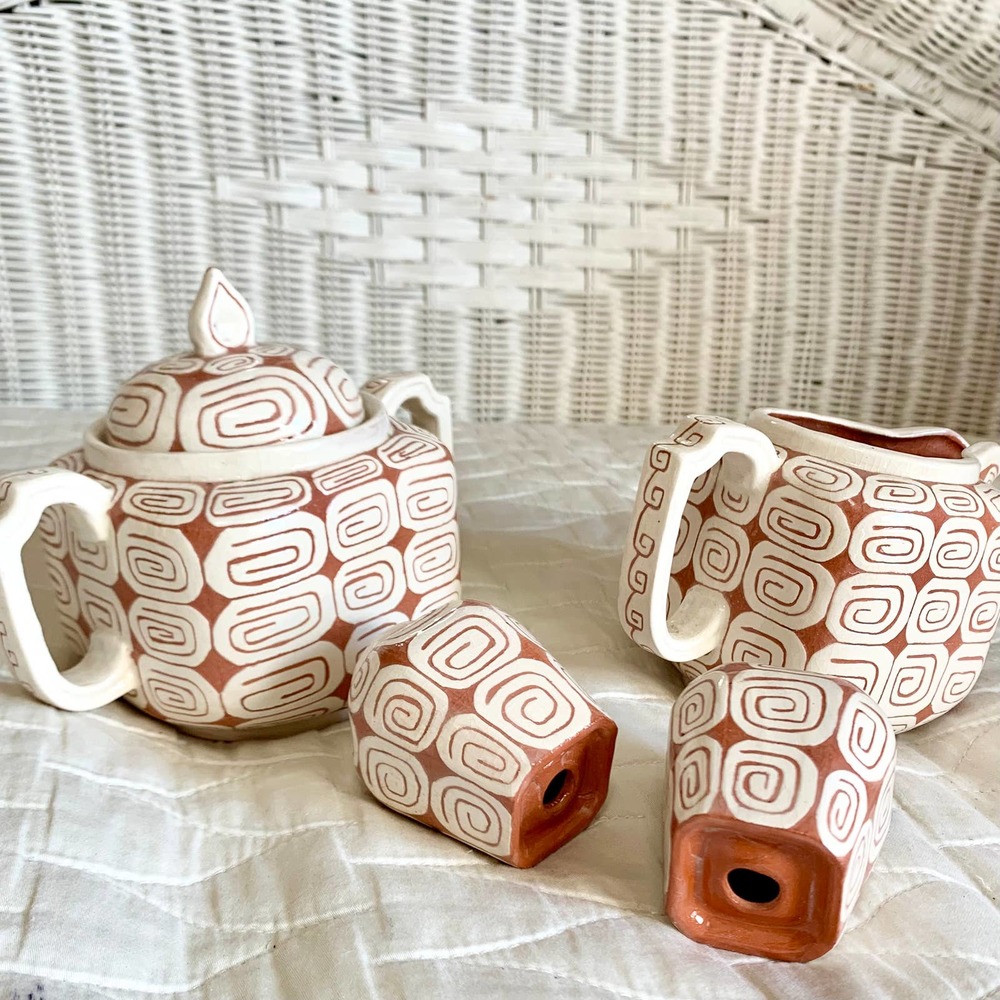 Vintage Clay Terra Cotta Cream Tea Set